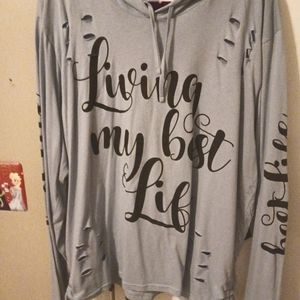 On Fire distressed light weight hoodie.